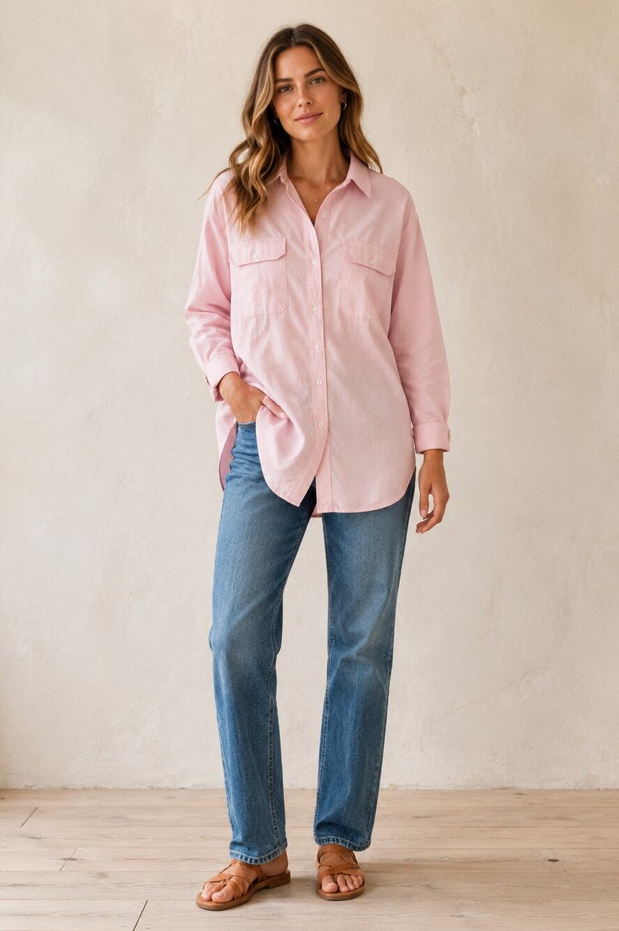 C.P Shades San Francisco Pink Cotton Oversized Button Down Utility Shirt Vintage